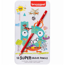 Набір дитячих кольорових олівців Super Colour, у металевій коробці, 12 шт, Bruynzeel