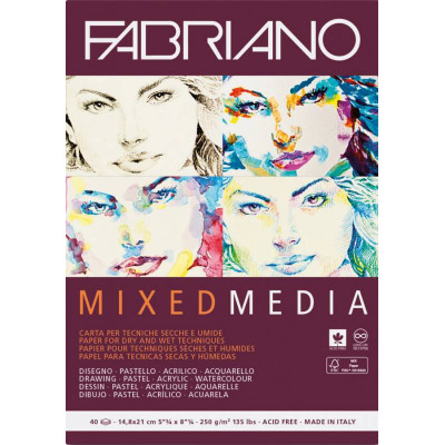 Склейка для смешанных техник Mixed Media А5, 250 г м2, 40л, Fabriano