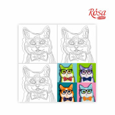 Полотно на картоні з контуром, «Pop Art Cat», 30*30, бавовна, акрил, ROSA START