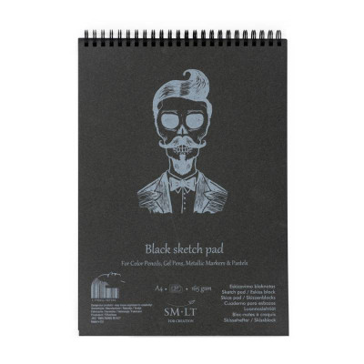 Альбом для рисунка на спирали AUTHENTIC (black) А4, 165 г м2, 30л, черная бумага, SMILTAINIS