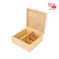Шкатулка деревянная с замком, 4 ячейки разных размеров, 20х20х8 см, ROSA TALENT