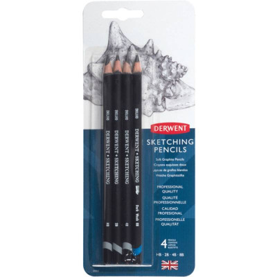 Набір чорнографітних акварельних олівців Sketching, 4 шт (HB, 2B, 4B, 8В), в блістері, Derwent